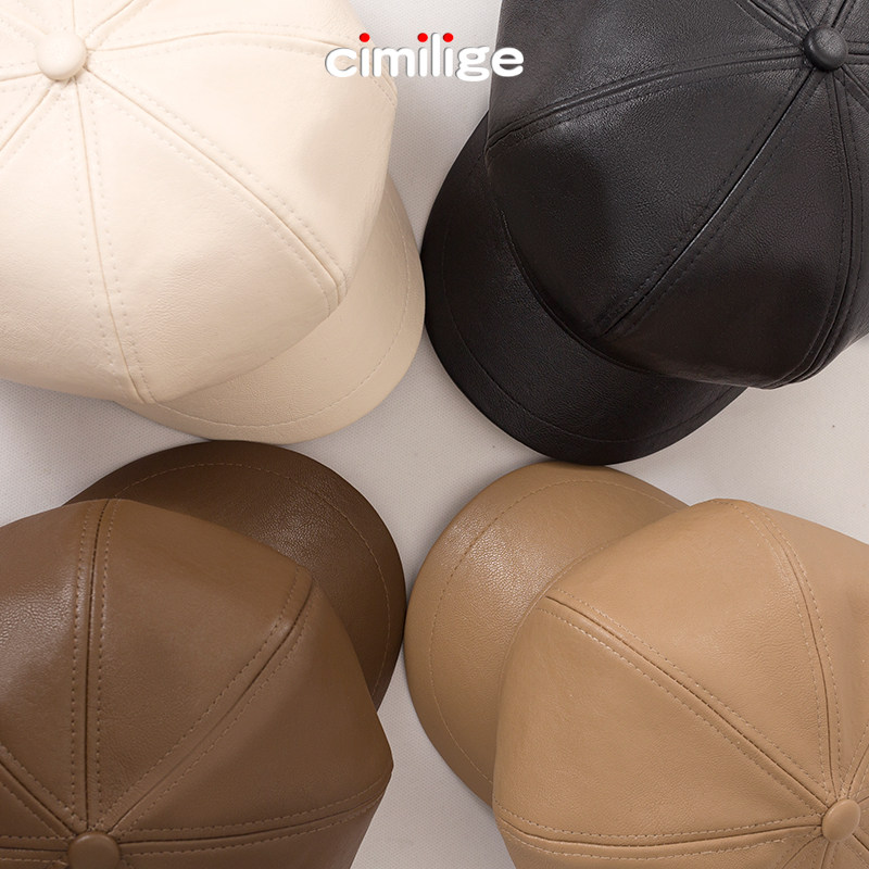 小头围适合方圆脸显脸小大头围pu皮质八角帽复古贝雷帽女秋冬棕色,淘宝优惠券,粉丝福利购,淘宝优惠卷