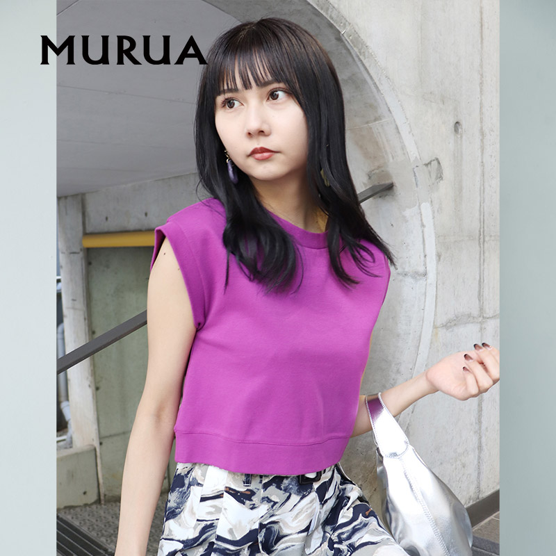 MURUA日系2024夏季新款甜美法式短款上衣紫色别致显瘦T恤女 - 图3