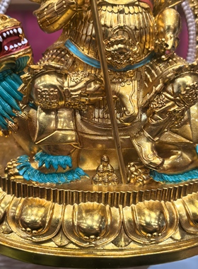 财宝天王/毗沙门/财宝大将/多闻天王/15cm金铜佛像护法财神摆件