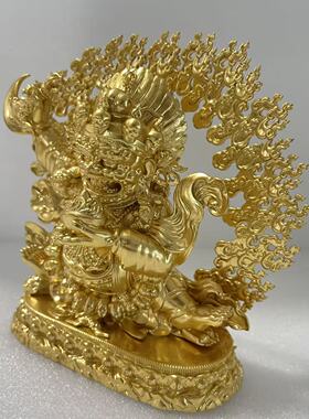 黑袍金刚/玛哈嘎拉/大黑天/噶举大黑天/二臂大黑天/16cm贴金摆件