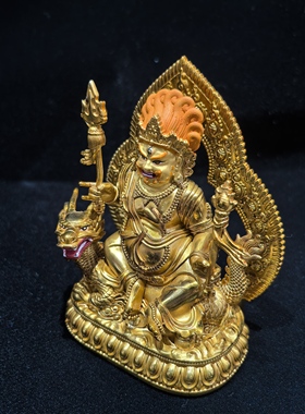 白财神/骑龙财神/藏巴拉/赞巴拉/10cm金铜佛像藏传佛堂招财摆件