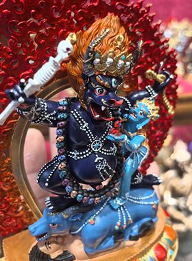 阎魔敌/曲杰/地狱主/俱誓法王/阎罗王/阎魔护法/却甲15cm紫铜佛像