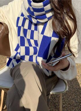 格子围巾女冬季高级感秋冬新款
