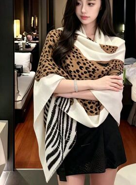 定制logo美式复古金钱豹披肩文艺披肩棉麻围巾女防晒薄款透气丝巾