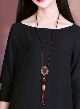 新中式国风旗袍民族风复古菩提项链女毛衣链配饰简约串珠精致气质