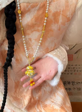 新中式国风串珠葫芦珍珠项链女长款毛衣链轻奢高级感复古配饰旗袍