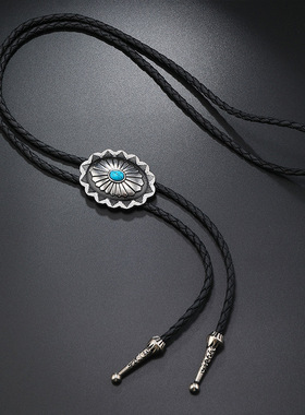 欧美复古潮绿松石PU波洛领带项链男女简约长款毛衣链衬衫国风配饰