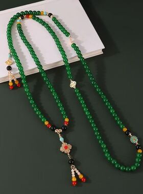 祖母绿串珠斜跨链新中式国风搭配项链复古民族风唐装汉服挂件配饰