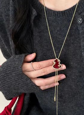 福运满满红色葫芦项链女轻奢高级感穿搭毛衣链女配饰挂件简约精致