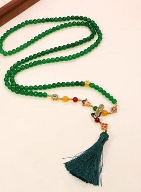 玛瑙国风复古串珠毛衣链长款唐装戴脖子项链女新中式衣服配饰挂件