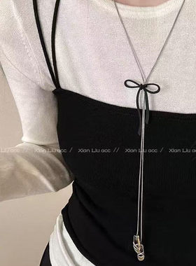韩系蝴蝶结吊坠长款抽拉项链