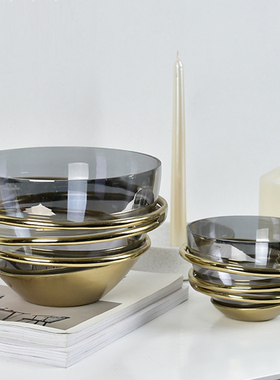 欧式轻奢金属底座玻璃碗收纳果盘