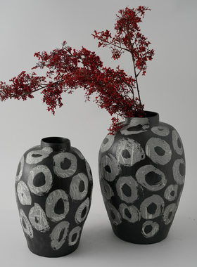 新中式复古陶瓷黑色手绘花瓶摆件