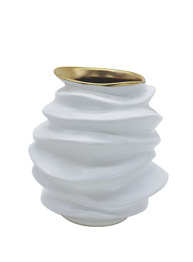 极简风高温陶瓷螺纹白色异形花瓶