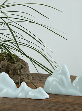 新中式风玄关陶瓷假山禅意工艺品