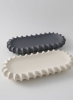 简约长条椭圆形陶瓷果盘托盘摆