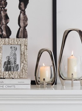 进口铝制银色灯笼型烛台摆件饰品