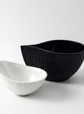 简约黑白色陶瓷大口花器花瓶果盘