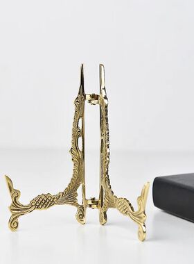 印度进口黄铜复古欧式雕花挂盘坐盘支架托盘架相框展示架子装饰品