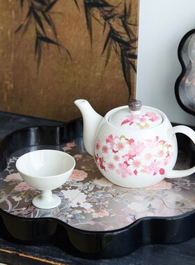 新中式国朝古韵花边圆形托盘摆件