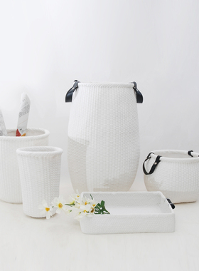 北欧现代简约砂岩编织篓收纳摆件