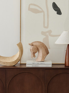 侘寂风复古做旧色马头雕塑摆件