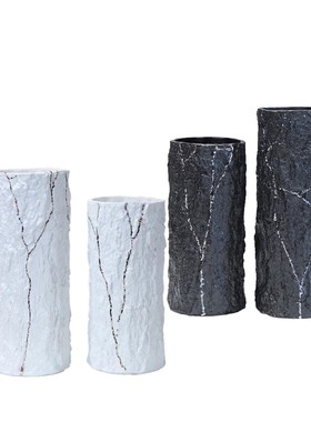 磨砂白仿树皮陶瓷北欧风餐桌花瓶