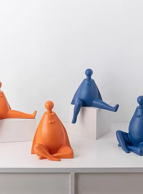 卡通坐姿女孩男孩吹泡泡抽象摆件