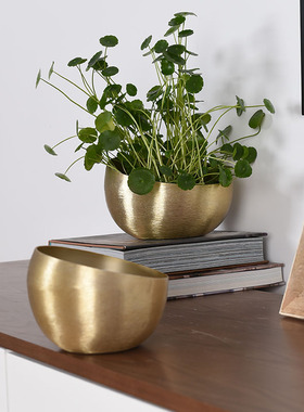 金银色碗形摆件样板间果盘花盆