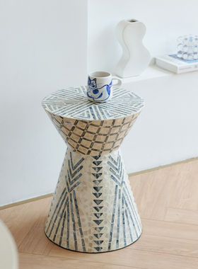 进口贝壳蓝色方形小茶几角几凳子