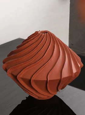 现代简约黑白陶瓷干插花器客厅电视柜餐桌装饰摆件砖红色百叶花瓶