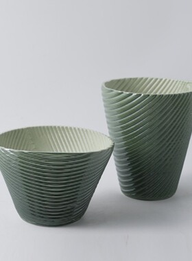 3D打印陶瓷绿色粉色黄色花瓶摆件