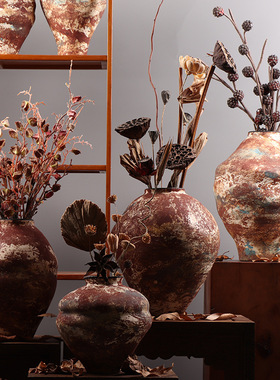 新中式手绘陶瓷罐大肚花瓶摆件