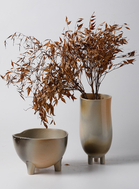 新中式复古侘寂风陶瓷三脚花瓶