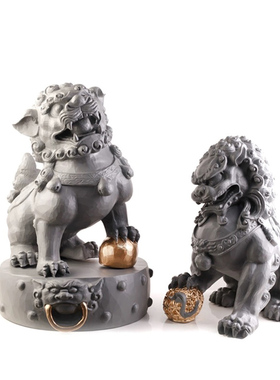 新中式白色石狮子摆件工艺品