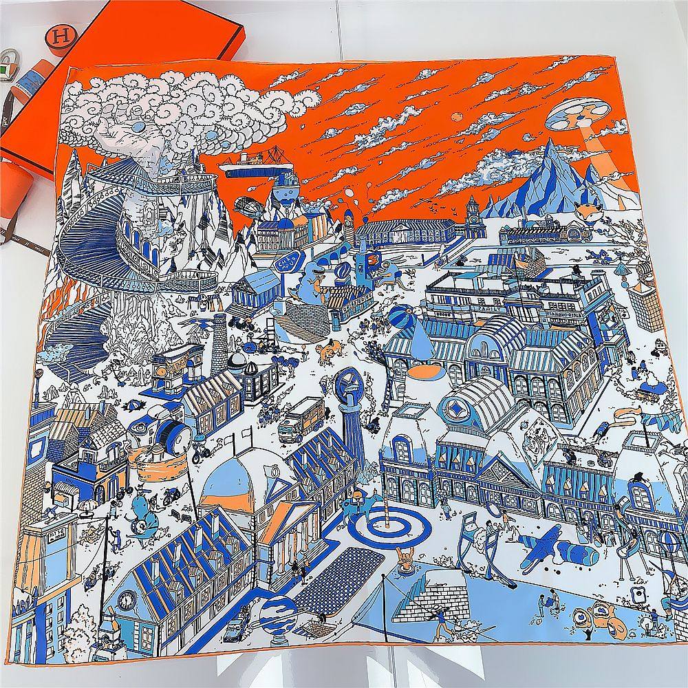 90cm新款手工卷边复古建筑女士文艺网红方巾防晒披肩夏季抹胸围巾,淘宝优惠券,粉丝福利购,淘宝优惠卷