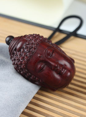 小叶紫檀纯手工雕刻佛魔一念之间手把件佛头吊坠手玩把件红木工艺