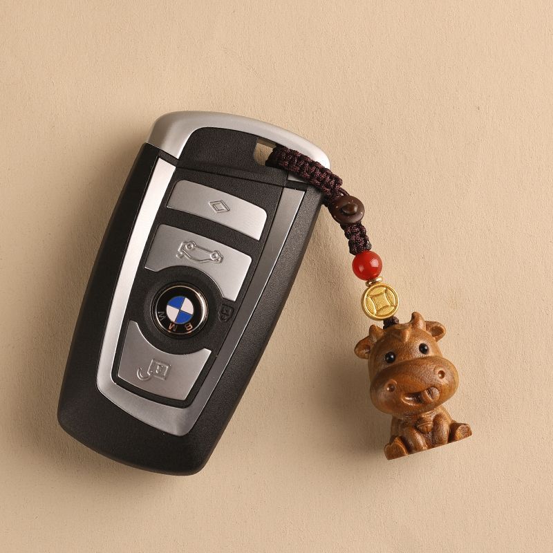 紫檀木十二生肖牛男女汽车钥匙扣挂件可爱福牛创意挂饰 - 图2