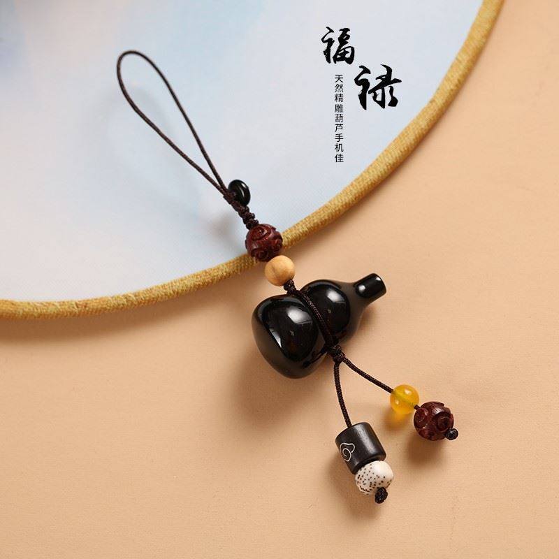 中国风紫檀小葫芦手机挂件复古黑檀木手机壳挂绳吊坠U盘饰品挂链,淘宝优惠券,粉丝福利购,淘宝优惠卷