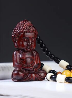 紫檀木雕弥勒佛财神爷汽车挂件背包小饰品吊坠挂绳男随身手把玩件