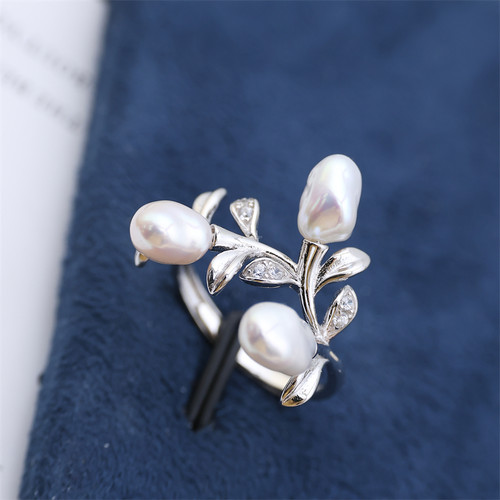 DIY配件 S925纯银时尚多珠树枝戒指空托 珍珠指环戒托指圈配5-7mm - 图3