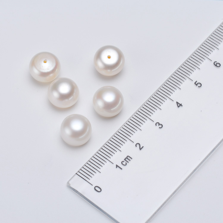 颗粒珠 淡水珍珠 白色 半孔 5A级强光 扁圆珠 馒头珠 面包珠 - 图0