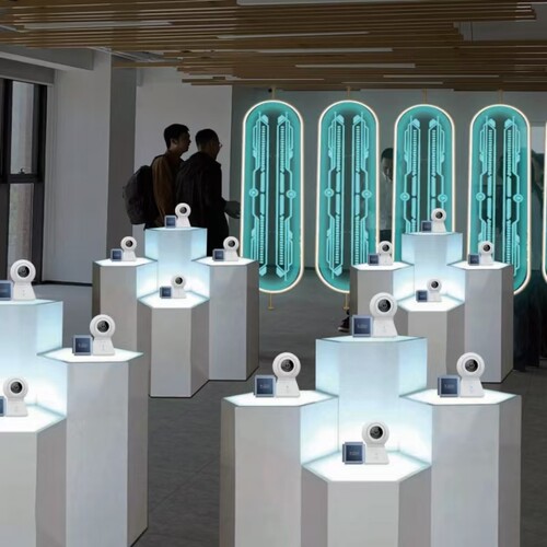 现货烤漆六角发光展示台菱形展台展柜净水器无人机展台智能锁展架 - 图2