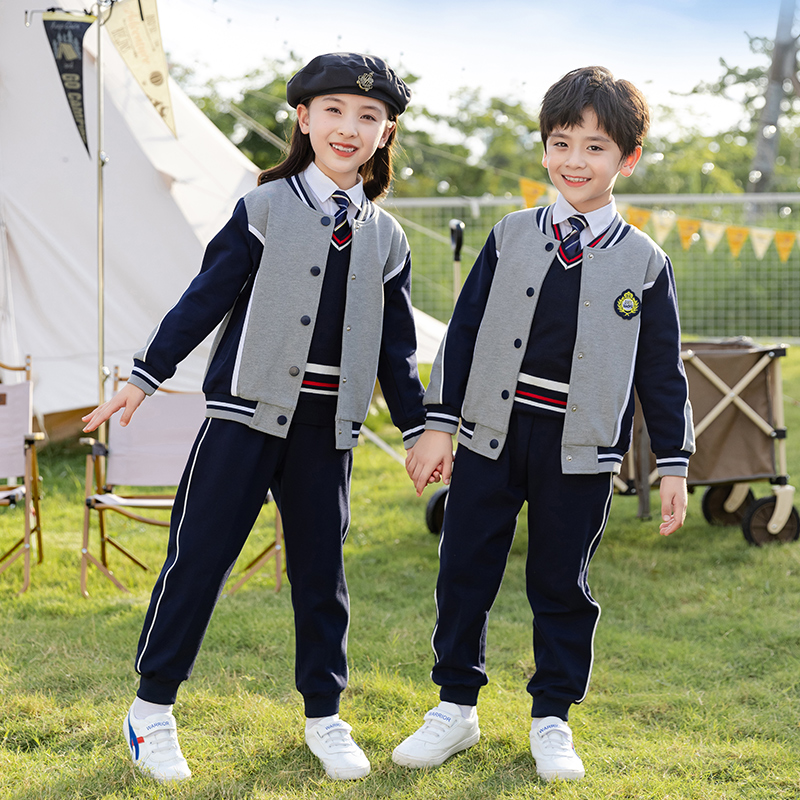 英伦风棒球服校服套装小学生儿童班服春秋夏季新款马甲幼儿园园服