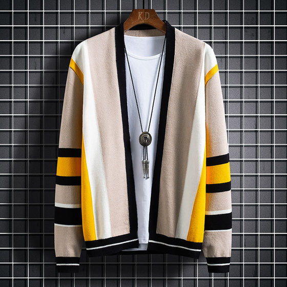 Upgraded popular sweater, buttonless open-wear striped sweater