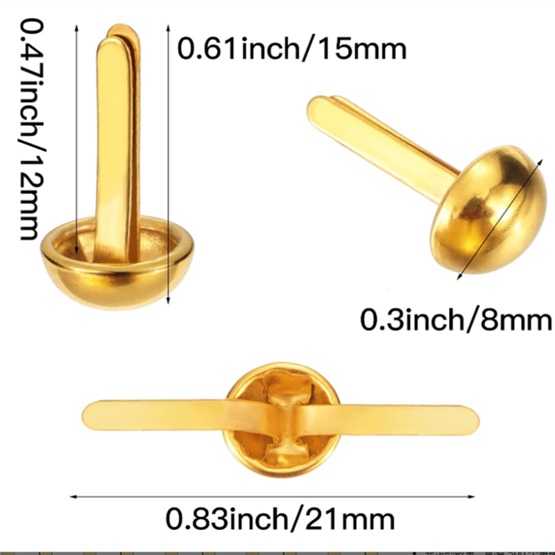 8MM金色圆头双脚钉金属蘑菇头两脚钉泡钉服饰工艺品DIY装饰箱包-图3