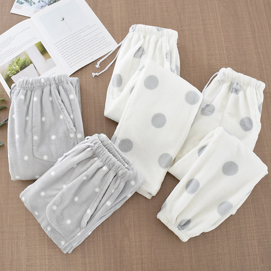 Thickened autumn and winter warm large size coral fleece home pants