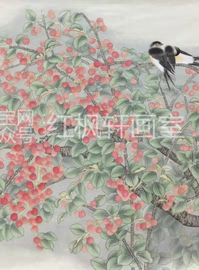 红枫轩画室工笔画白描底稿斗方花鸟国画熟宣纸纯手绘稿可直接上色