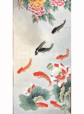 工笔画底稿白描画稿牡丹九鱼图荷花花鸟国画宣纸手绘稿可直接上色