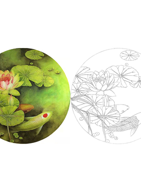 工笔画白描底稿花鸟牡丹素材